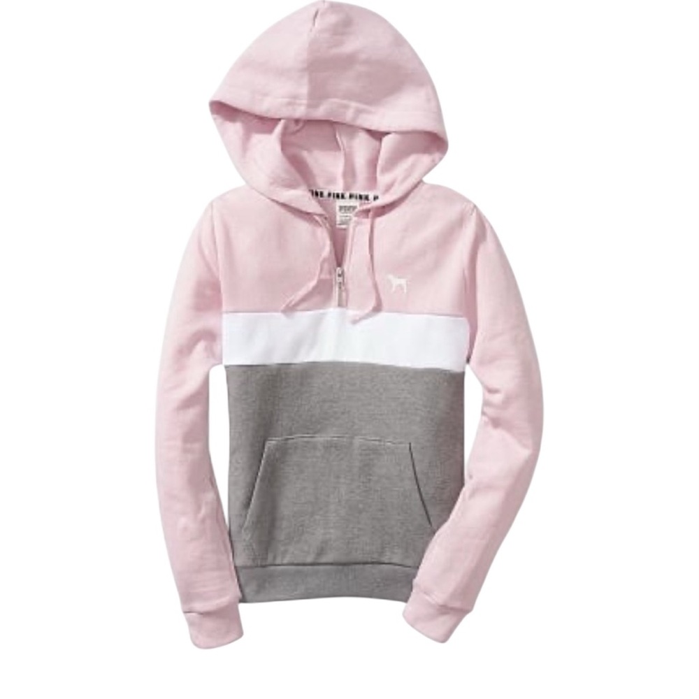 VS PINK Colorblock Perfect Pullover ¼ Zip Hoodie — Medium 2018 Cozy Fleece